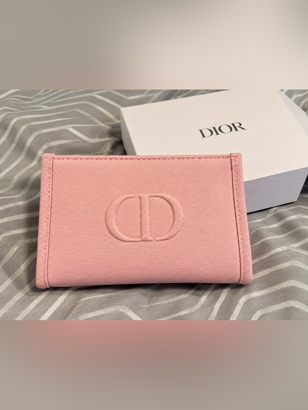Dior Light Pink Embossed Canvas Wristlet Clutch